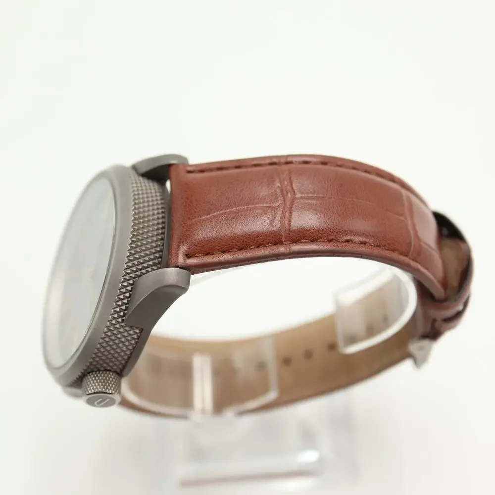 Diesel Mens Gunmetal Gray 46mm Watch Brown Faux Leather DZ1843 w New Battery